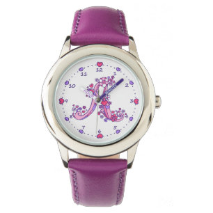 Monogram letter A doodle heart girls watch