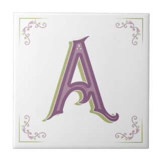 Monogram Letter A, Elegant Vintage Style Tile