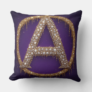 Monogram Letter A Gold Diamond Initial Gift Cushion