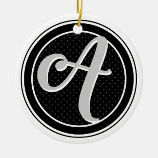 Monogram Letter A Initials Polka Dots Emblem 0955 Ceramic Tree Decoration