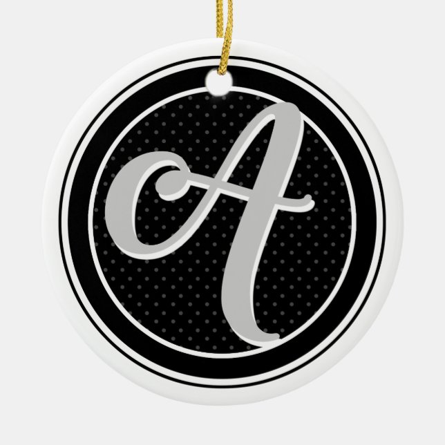 Monogram Letter A Initials Polka Dots Emblem 0955 Ceramic Tree Decoration (Front)