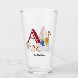 Monogram Letter A Merry Christmas Angel Snowman Glass