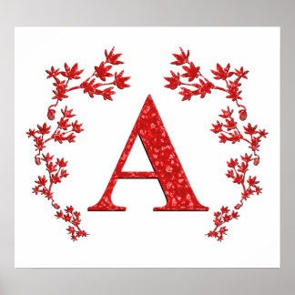 Monogram Letter A Red Leaves Poster