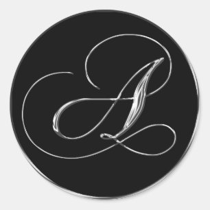 Monogram Letter A Sliver On Black Wedding Seal