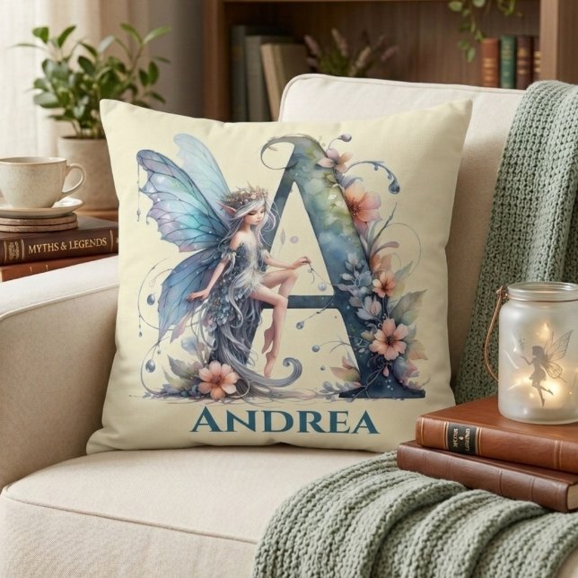 Monogram Letter A With Name Fairy Cushion (Creator Uploaded)