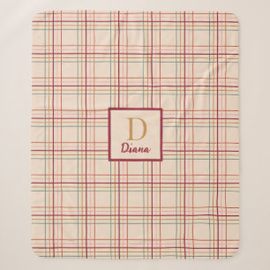 Monogram letter and name Christmas plaid Sherpa Blanket