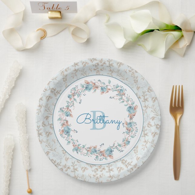 Monogram - letter B, custom Paper Plates (Wedding)