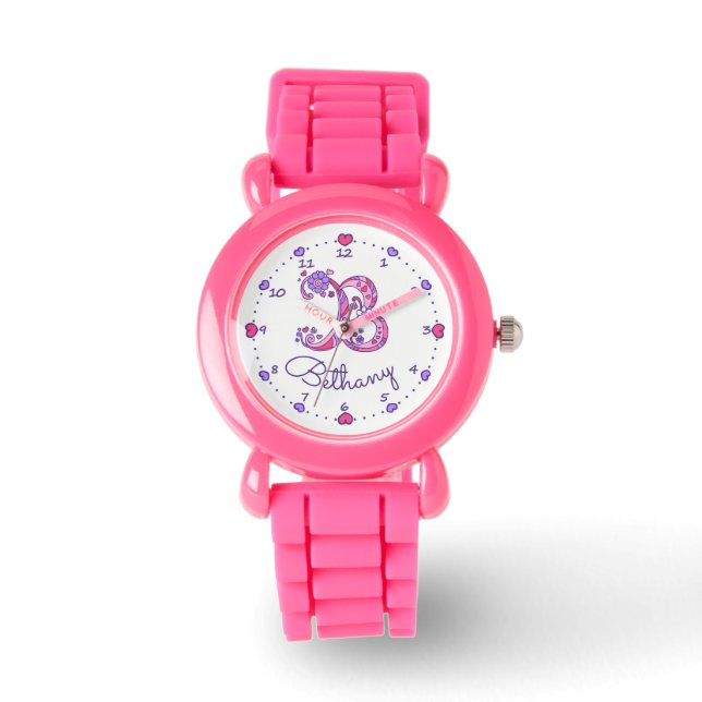Monogram letter B doodle heart girls name watch (Front)