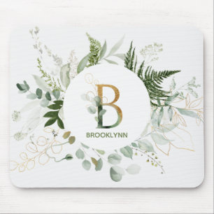 Monogram Letter B Fern & Succulent Mouse Pad