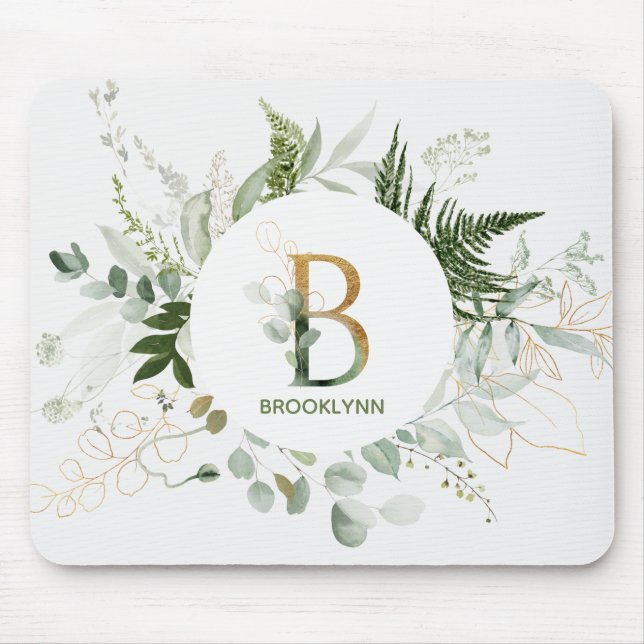 Monogram Letter B Fern & Succulent Mouse Pad (Front)