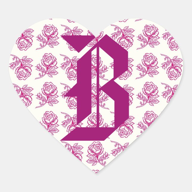 Monogram Letter B Pink Roses Sticker (Front)