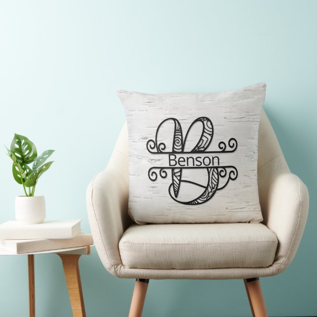 Monogram Letter B with Family Name  Cushion (Chair)
