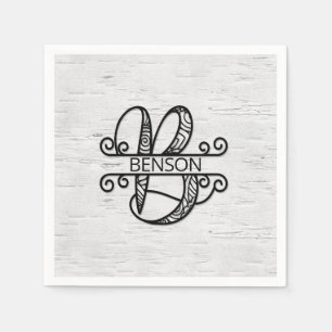 Monogram Letter B with Family Name   Napkin