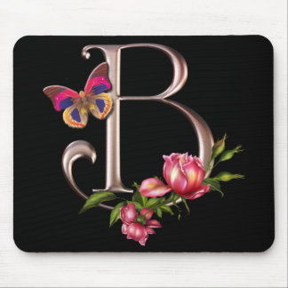MONOGRAM LETTER B WITH ROSES AND BUTTERFLY MOUSE PAD