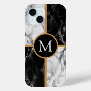 Monogram Letter Black White Marble iPhone Case