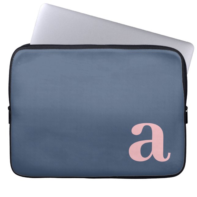 Monogram Letter Blue & Pink Minimalist Laptop Sleeve (Front)
