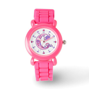 Monogram letter C doodle heart girls watch