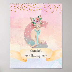 Monogram Letter C Fashion Cat Girly Nursery Poster
