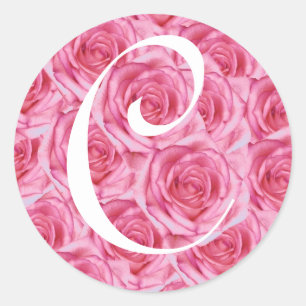 Monogram Letter C Pink Roses Sticker