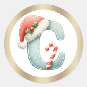 Monogram letter C, Santa hat Christmas  Sticker