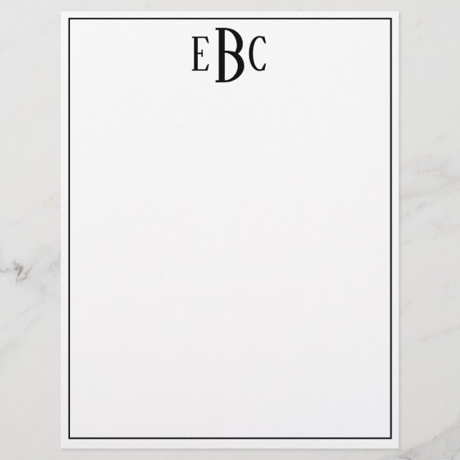 Monogram Letter Classic Black and White Custom Letterhead (Front)