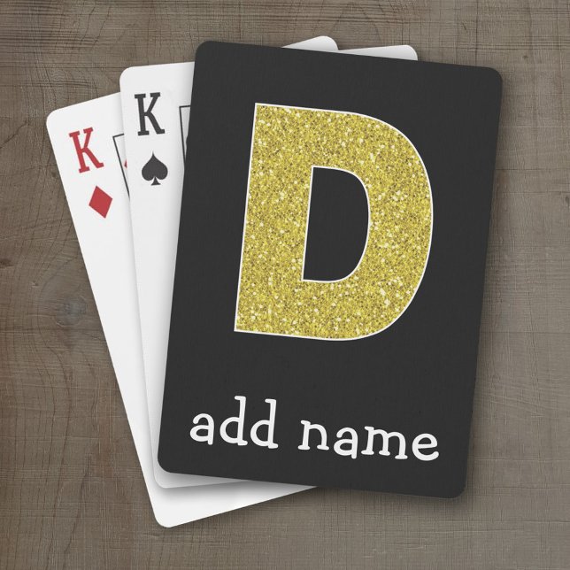 Monogram Letter D - Black and Faux Gold Glitter Playing Cards (Personalized Playing Cards - Huge Monogram)