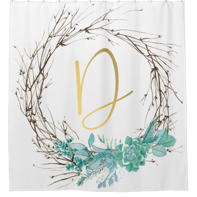Monogram letter D in wreath Shower Curtain (Front)