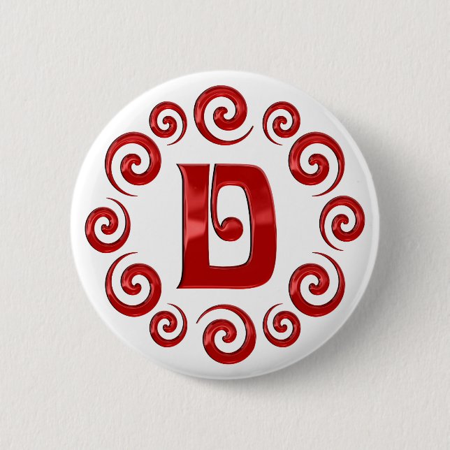 Monogram Letter D Red 6 Cm Round Badge (Front)