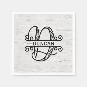 Monogram Letter D with Family Name  Napkin