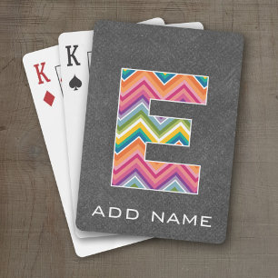 Monogram Letter E - Bright Chevron Chalkboard Playing Cards