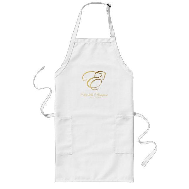Monogram Letter E Horse in gold colour Long Apron (Front)