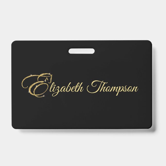 Monogram Letter E Horse in gold glitter ID Badge (Front)