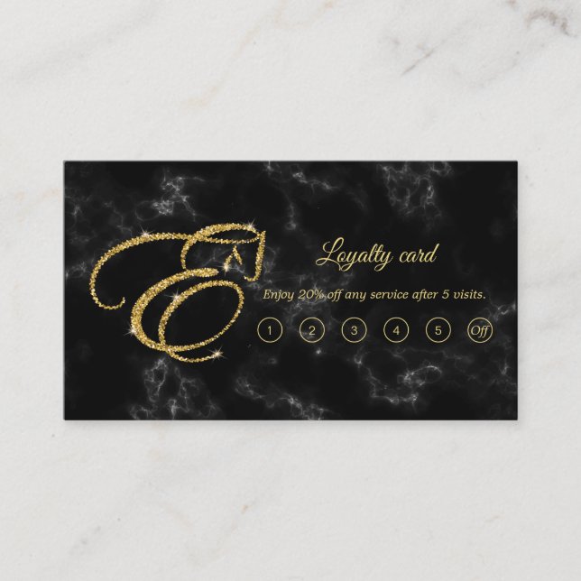 Monogram Letter E Horse in gold glitter Loyalty Card (Front)