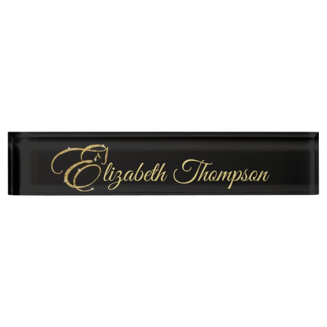 Monogram Letter E Horse in gold glitter Nameplate (Front)