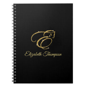 Monogram Letter E Horse in gold glitter Notebook