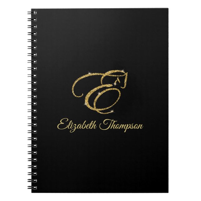 Monogram Letter E Horse in gold glitter Notebook (Front)