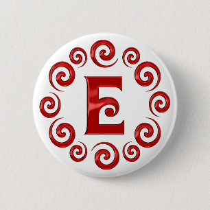 Monogram Letter E Red 6 Cm Round Badge