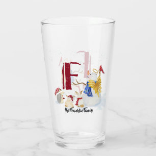 Monogram Letter F Adorable Angel Snowman Forest Glass