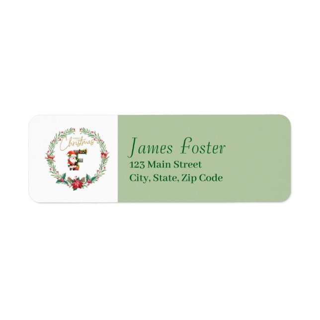 Monogram Letter F Christmas Wreath w/ Santa Claus (Front)