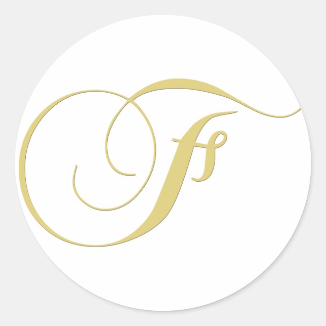 Monogram Letter F Golden Single Classic Round Sticker (Front)