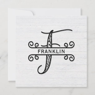 Monogram Letter F with Family Name Note Card
