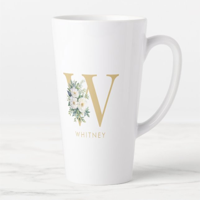 Monogram Letter Floral Initial Name Latte Mug (Right)