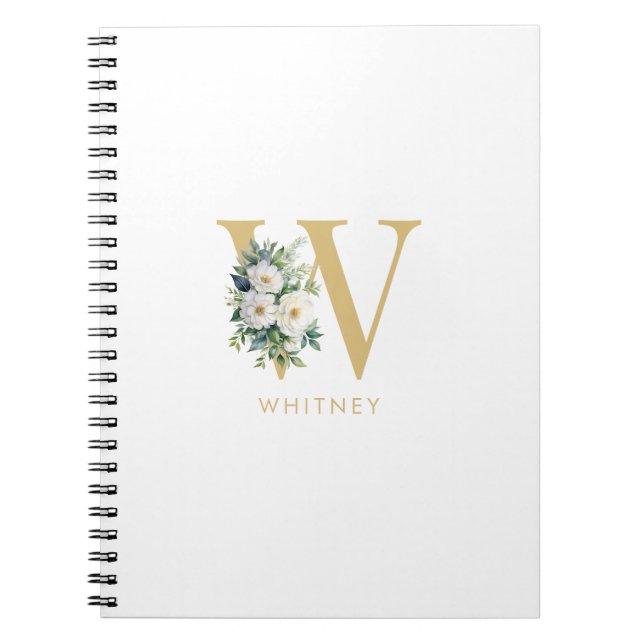 Monogram Letter Floral Initial Name Notebook (Front)