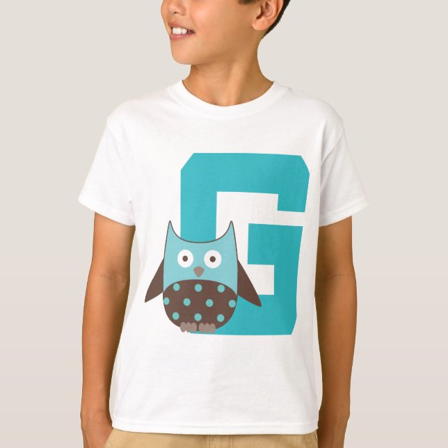 Monogram Letter G Alphabet Owl T-Shirt (Front)