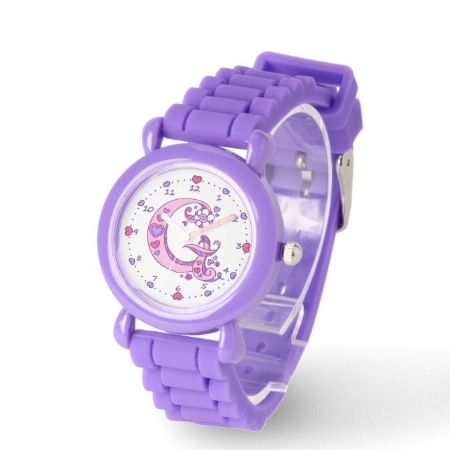 Monogram letter G initial doodle heart girls watch (Angle)