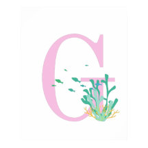 Monogram Letter G Pink Teal Coral Fish Poster