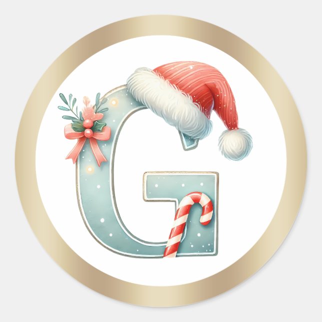 Monogram letter G, Santa hat Christmas  Sticker (Front)