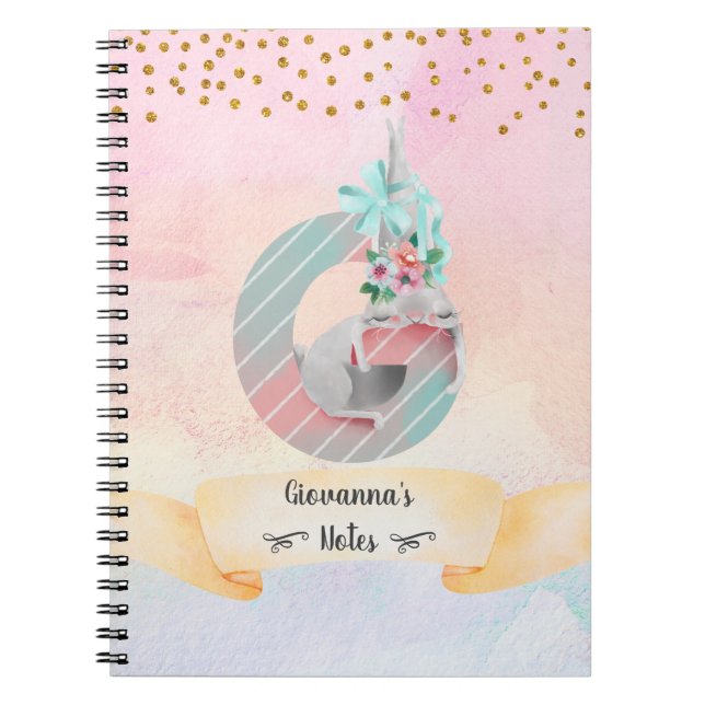 Monogram Letter G Sleepy Bunny Girl Daily Studies Notebook (Front)