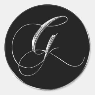 Monogram Letter G Sliver On Black Wedding Seal