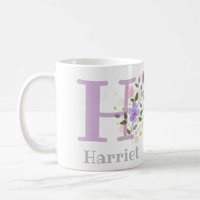 Monogram Letter H & Christian Name Coffee Mug (Left)